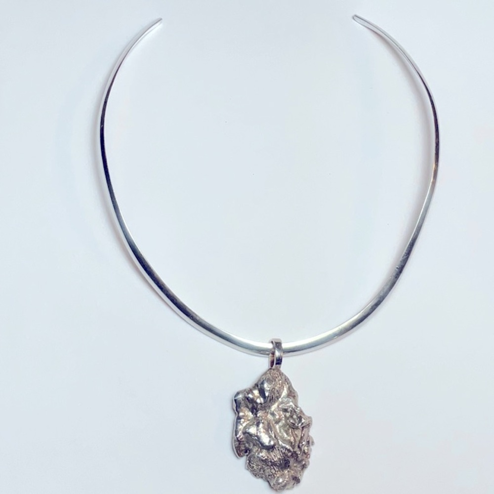 Sterling Silver Brutalist, Chunky Freeform Choker Cuff Necklace